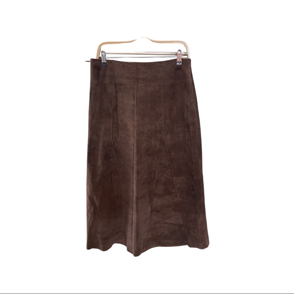 brown suede long skirt